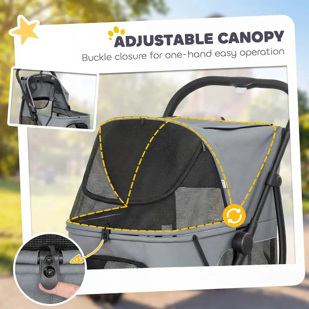 PawHut Dog Stroller, 3 Wheels Pet Stroller with Dual Entry, Easy One-Click Quick Fold, Mesh Windows, Washable Cushion - from PawHut
