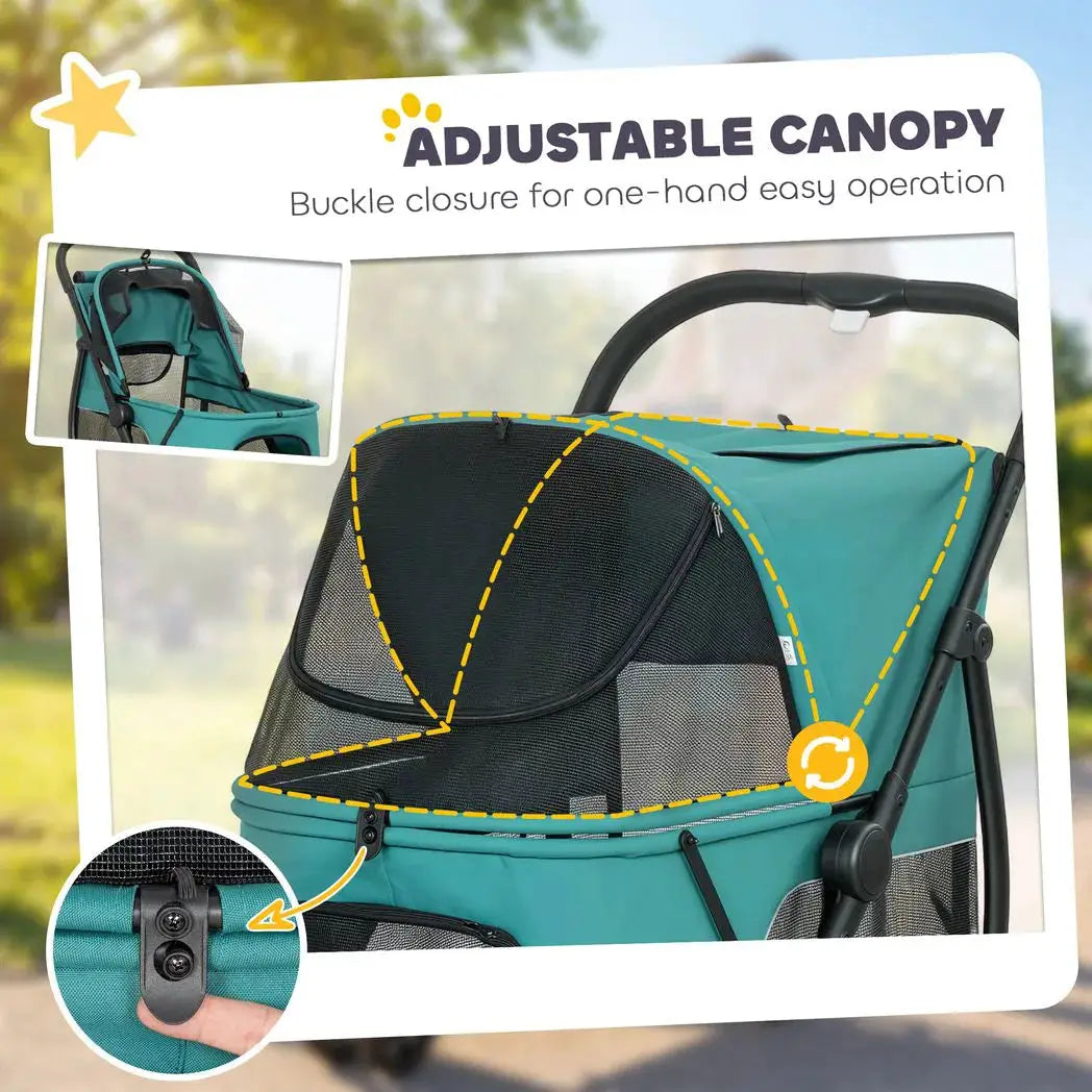 PawHut Dog Stroller, 3 Wheels Pet Stroller with Dual Entry, Easy One-Click Quick Fold, Mesh Windows, Washable Cushion - from PawHut