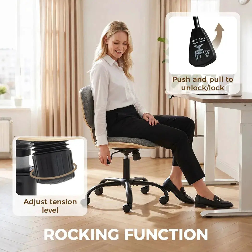HOMCOM Home Office Desk Chair Rocking Function Ergonomic Swivel Chair with PU Wheels, Grey - from HOMCOM