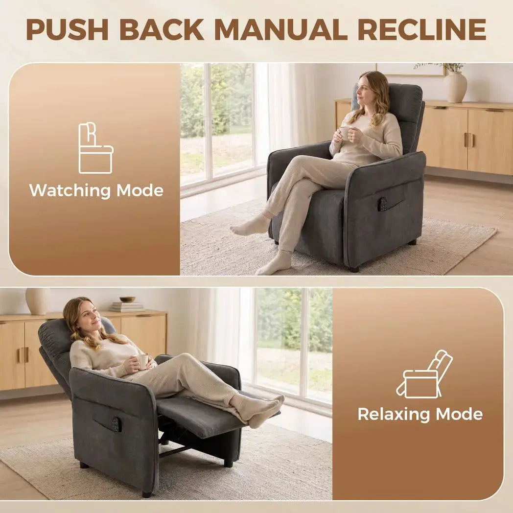 HOMCOM Recliner Armchair, Push Back Recliner Chair with Massage & Heat, Adjustable Armrests, Dual Side Pockets, Dark Grey - from HOMCOM