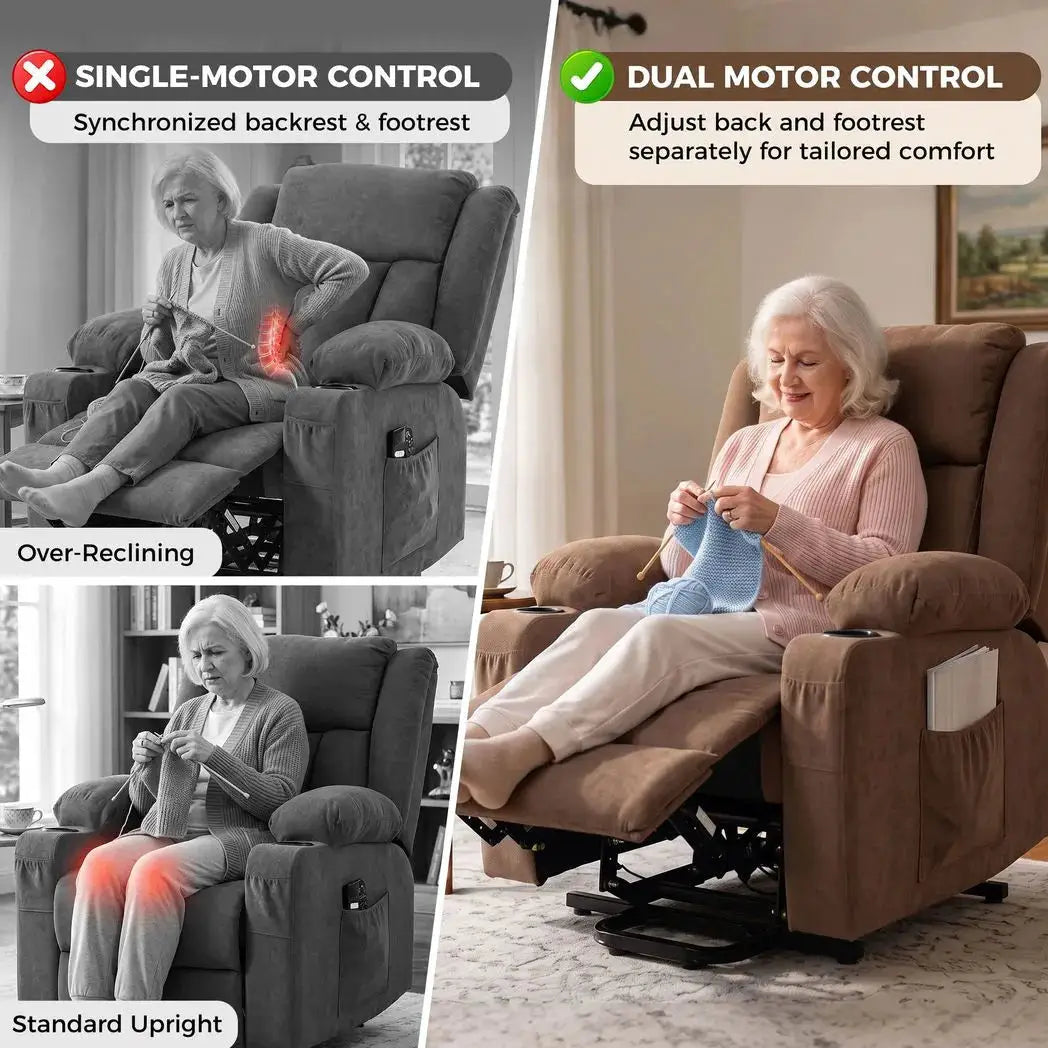 HOMCOM Dual Motor Recliner Chair, 55° Electric Lift Chair for Elderly, Recliner Armchair with Massage and Heat, Brown - from HOMCOM