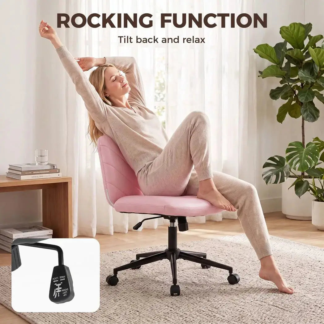 HOMCOM Home Office Desk Chair Height Adjustable Swivel Chair Cross Legged Wide Seat Swivel Wheels Pink - from HOMCOM