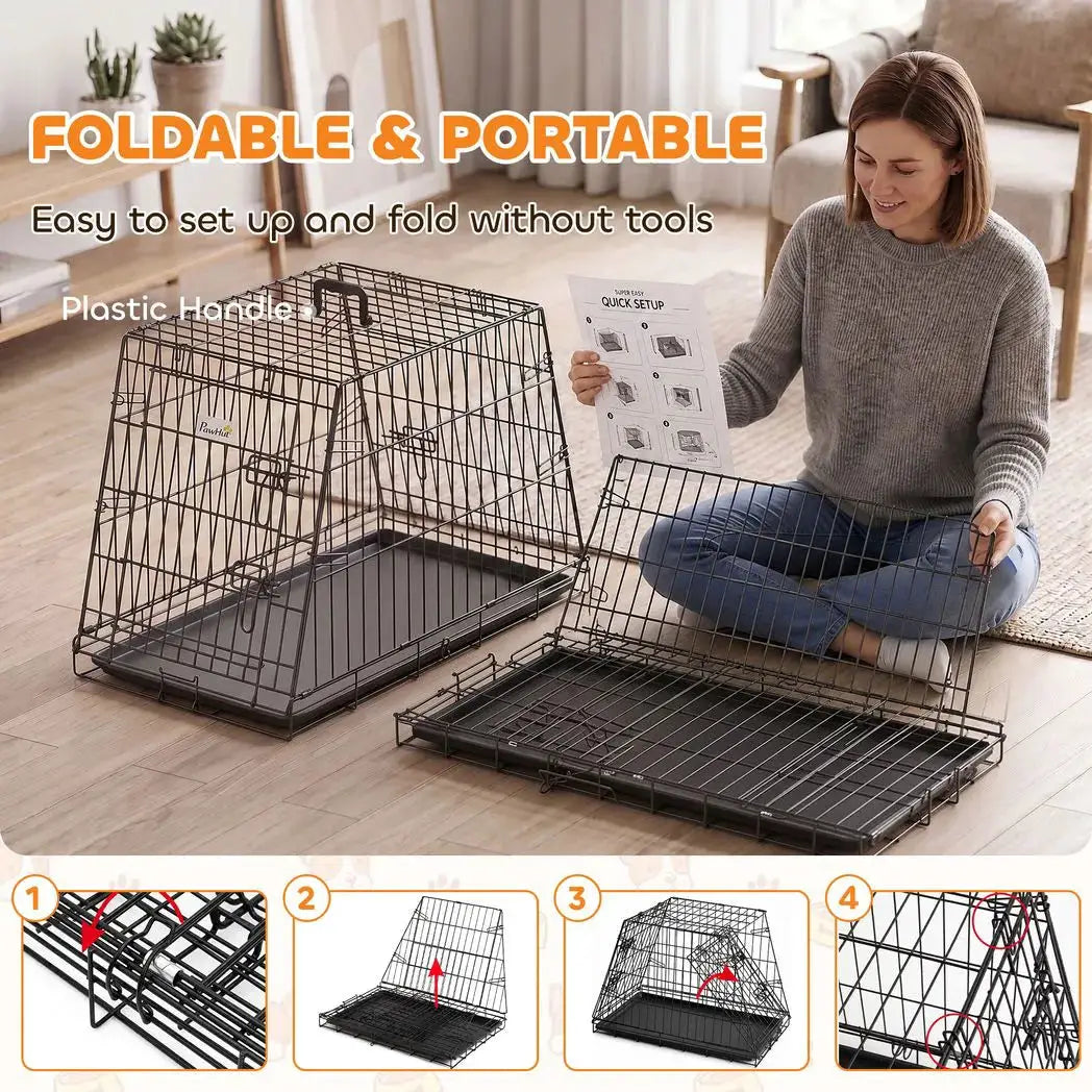 PawHut 30"(76 cm) Car Dog Crate Collapsible Slanted Travel Small Dog Cage with Tray & Handle 76L x 48W x 53H cm - from PawHut