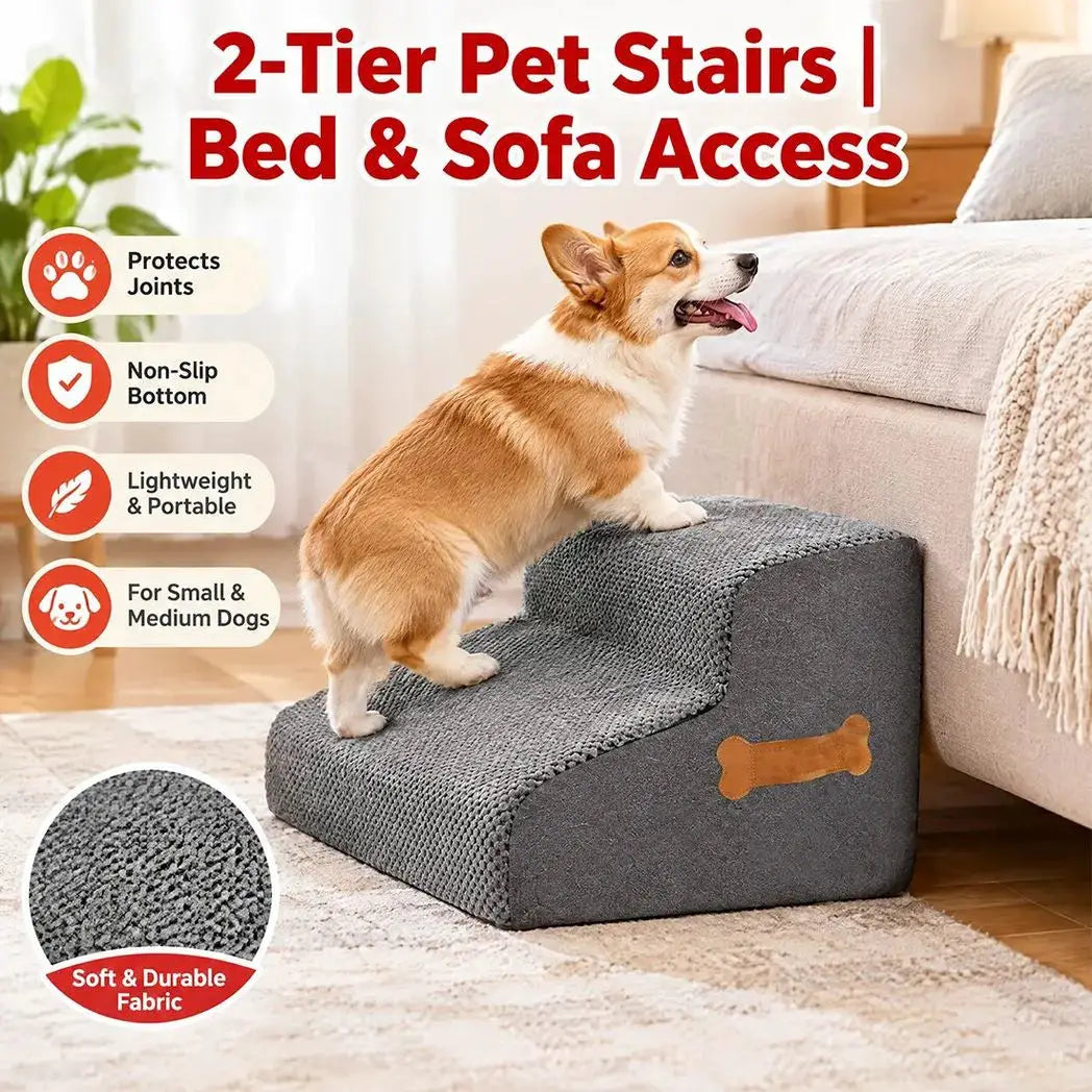 2Step Dog Stairs Pet For Bed Sofa Cats Ladder Ramp With Removable Cover Portable - from N/A