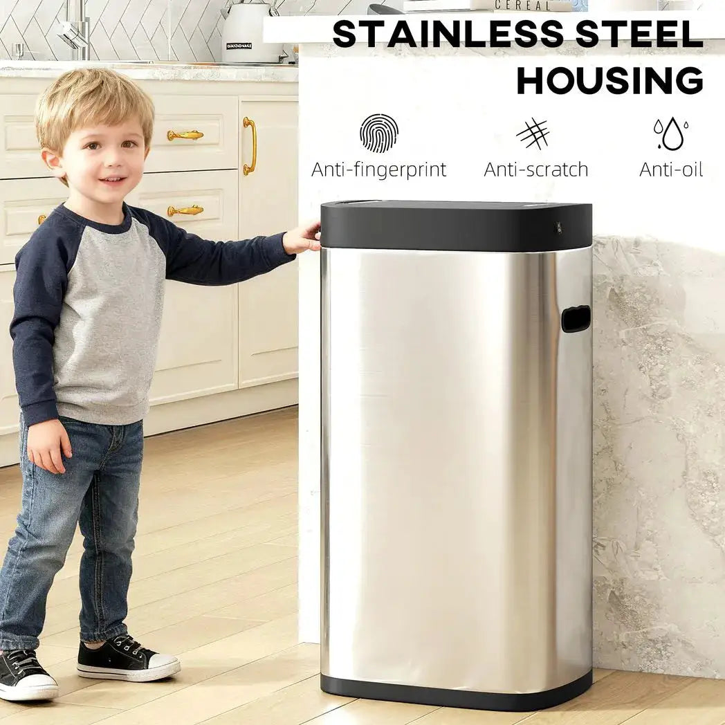HOMCOM 50L Sensor Bin, Automatic Kitchen Bin, Manual Override, Battery Operated, Inner-Bucket-Free, for Kitchen, Bedroom - from HOMCOM