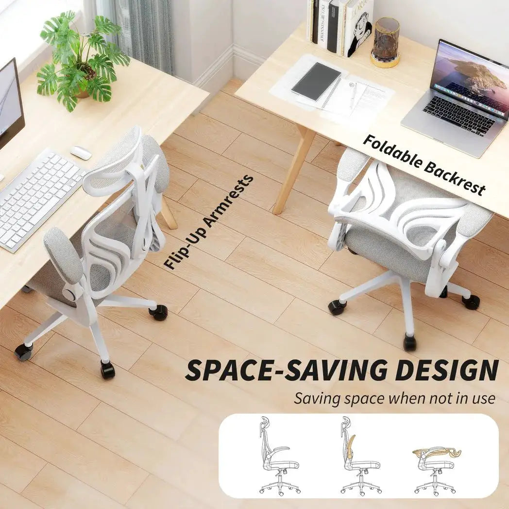HOMCOM Ergonomic Office Chair with Foldable Backrest, 2D Headrest - Light Grey - from HOMCOM