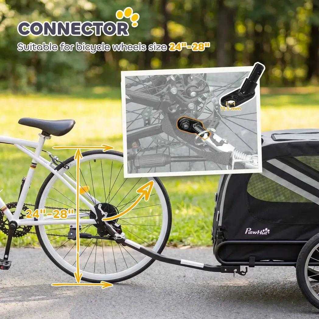 PawHut 2-In-1 Pet Bike Trailer Dog Stroller Pushchair with Universal Wheel Reflector Flag Grey - from PawHut