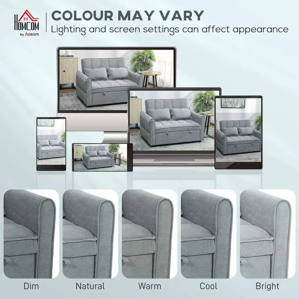 HOMCOM 2 Seater Sofa Bed, 3-in-1 Convertible Sleeper Sofa with Click-clack Adjustable Backrest and 2 Pillows, Grey - from HOMCOM