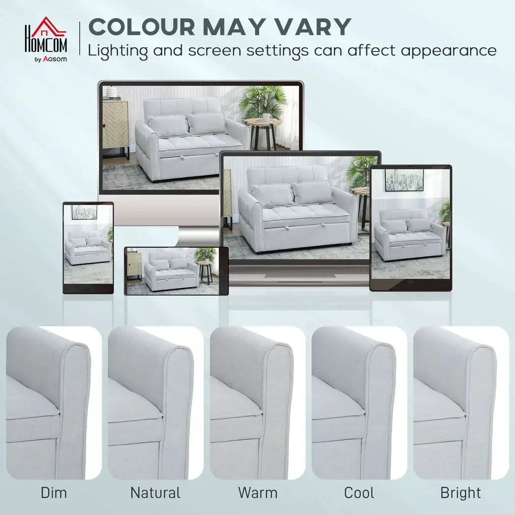 HOMCOM 2 Seater Sofa Bed, 3-in-1 Convertible Sleeper Sofa with Click-clack Adjustable Backrest and 2 Pillows, Light Grey - from HOMCOM