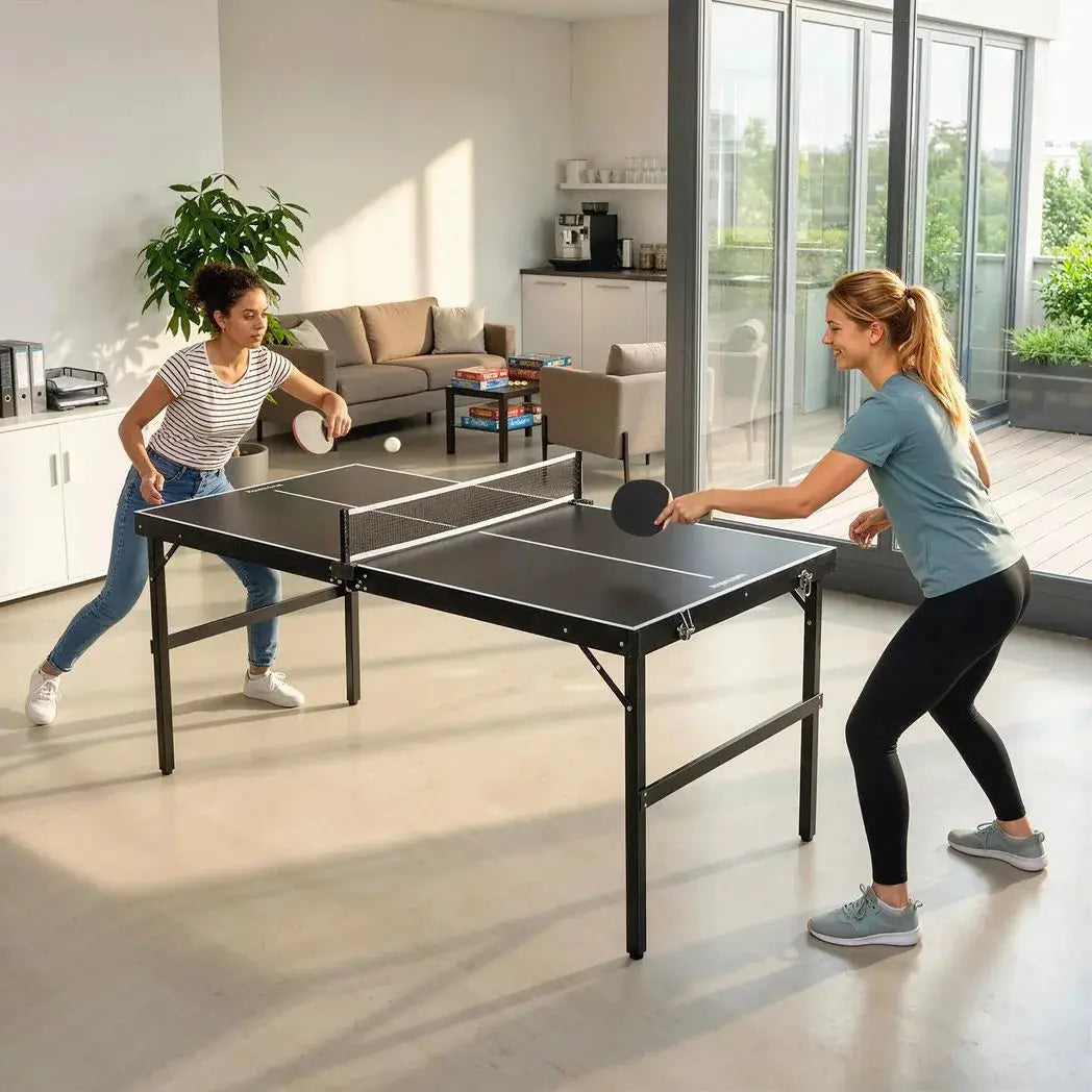 SPORTNOW 5ft Mini Table Tennis Table, Folding Ping Pong Table with Net and Aluminium Frame, Portable Ping Pong Game Set for Indoor Outdoor Use, Black - from SPORTNOW