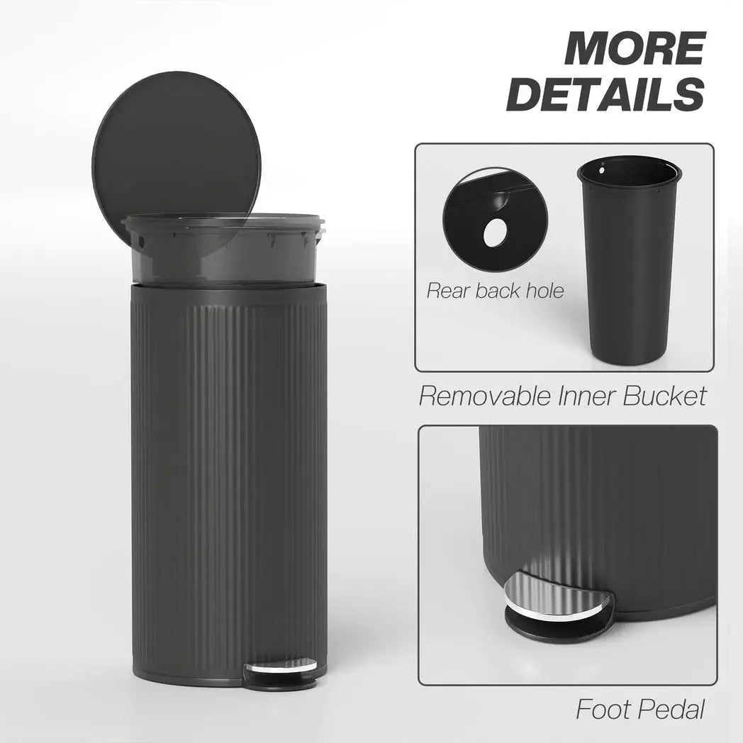 HOMCOM Kitchen Bin, 30 Litre Pedal Rubbish Bin with Removable Bucket, Black - from HOMCOM