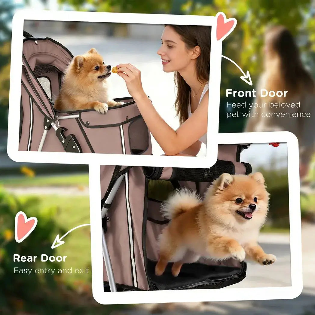 PawHut Dog Pram, Pet Stroller with Reflective Strips, Foldable Cat Stroller with 360° Swivel Wheels, Brown - from PawHut