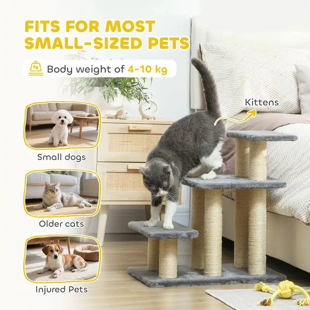 PawHut Pet Steps for Bed, 3 Step Adjustable Pet Stairs for Sofa with 6 Sisal Scratching Posts for Small Dogs & Cats, Grey - from PawHut
