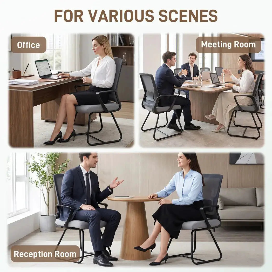 HOMCOM Desk Chair No Wheels, Office Chair with Mesh Back, Lumbar Support, Metal Base for Waiting Room, Conference Room, Dark Grey - from HOMCOM
