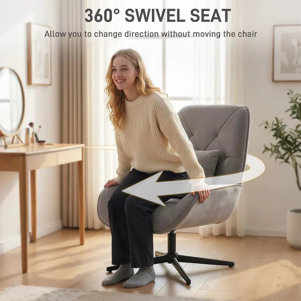 HOMCOM Accent Chair, Chenille Upholstered Swivel Armchair with Lumbar Pillow, High Back, Deep Seat and Metal Legs, Light Grey - from HOMCOM