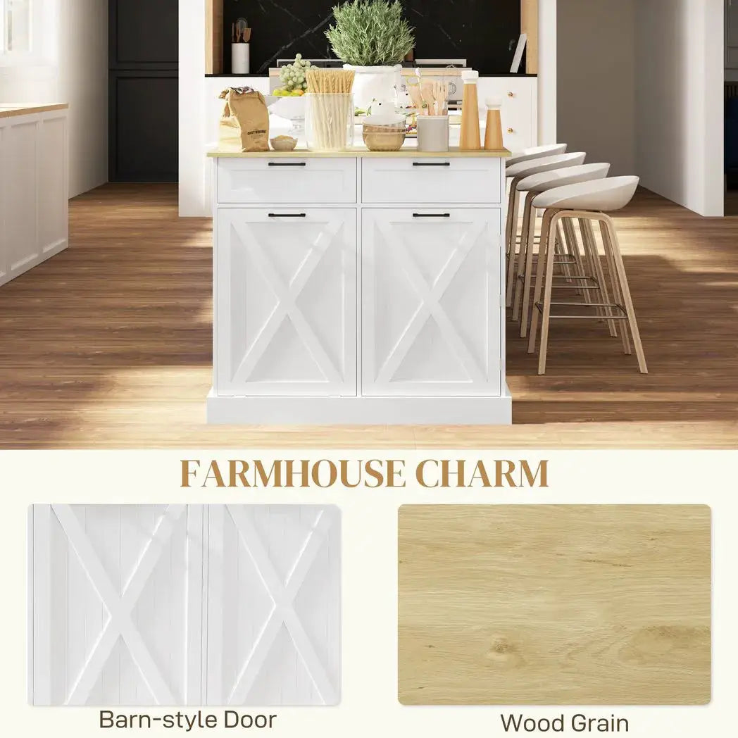 HOMCOM Sideboard with Tilt-out Trash Bin, Farmhouse Kitchen Sideboard with 2 Drawers, Adjustable Shelves, Door Racks, White - from HOMCOM