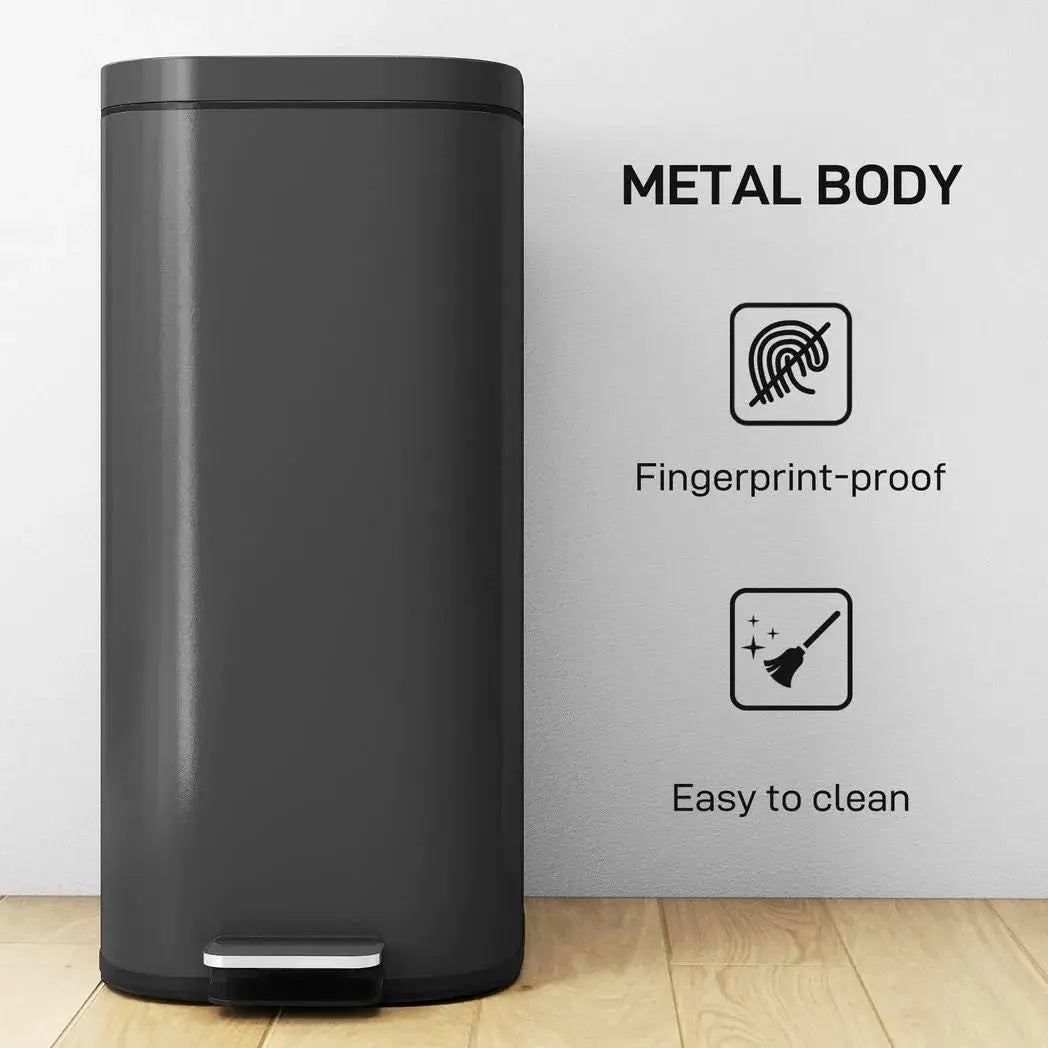 HOMCOM 30L Kitchen Bin, Compact Pedal Bin with Soft-Close and Stay-Open Lid, Removable Bucket for Kitchen, Home, Office, Black - from HOMCOM