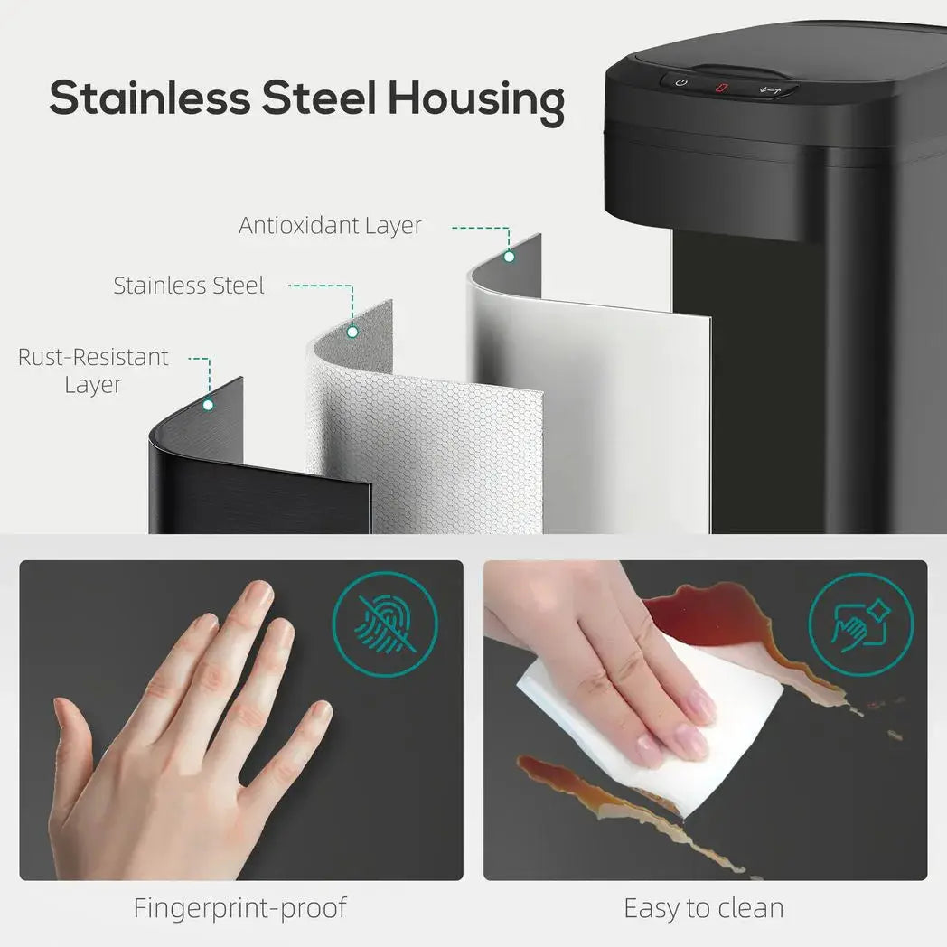 HOMCOM 12L Sensor Bin, Automatic Touchless Motion Sensor Kitchen Bin with Fingerprint Resistant Stainless Steel, Black - from HOMCOM