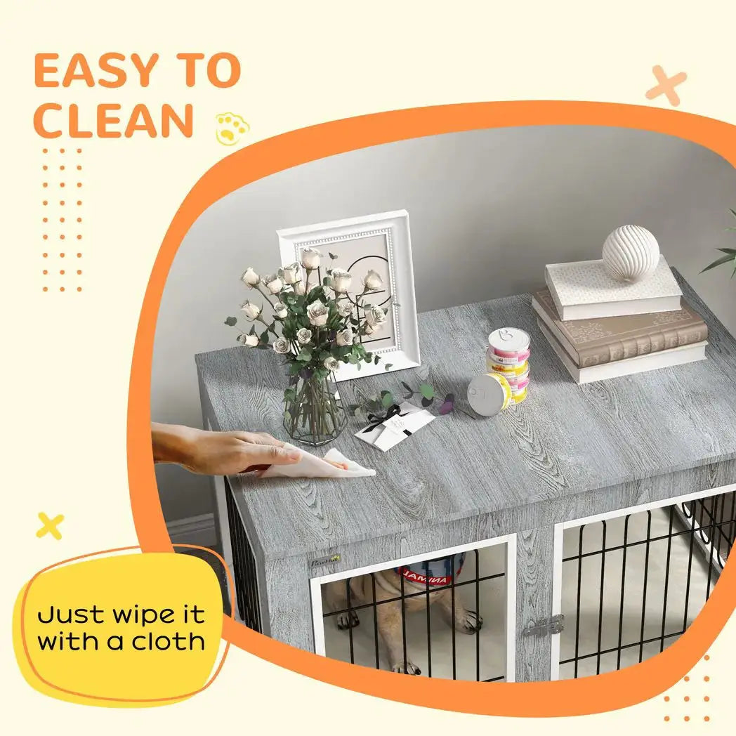 PawHut Dog Crate Furniture End Table, with Washable Cushion, Double Doors, for Medium/Large Dogs, Grey - from PawHut