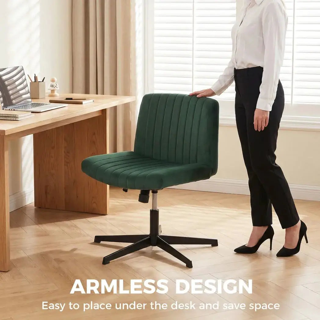 HOMCOM Flannel Criss Cross Legged Desk Chair, Armless Office Chair No Wheels, Green - from HOMCOM