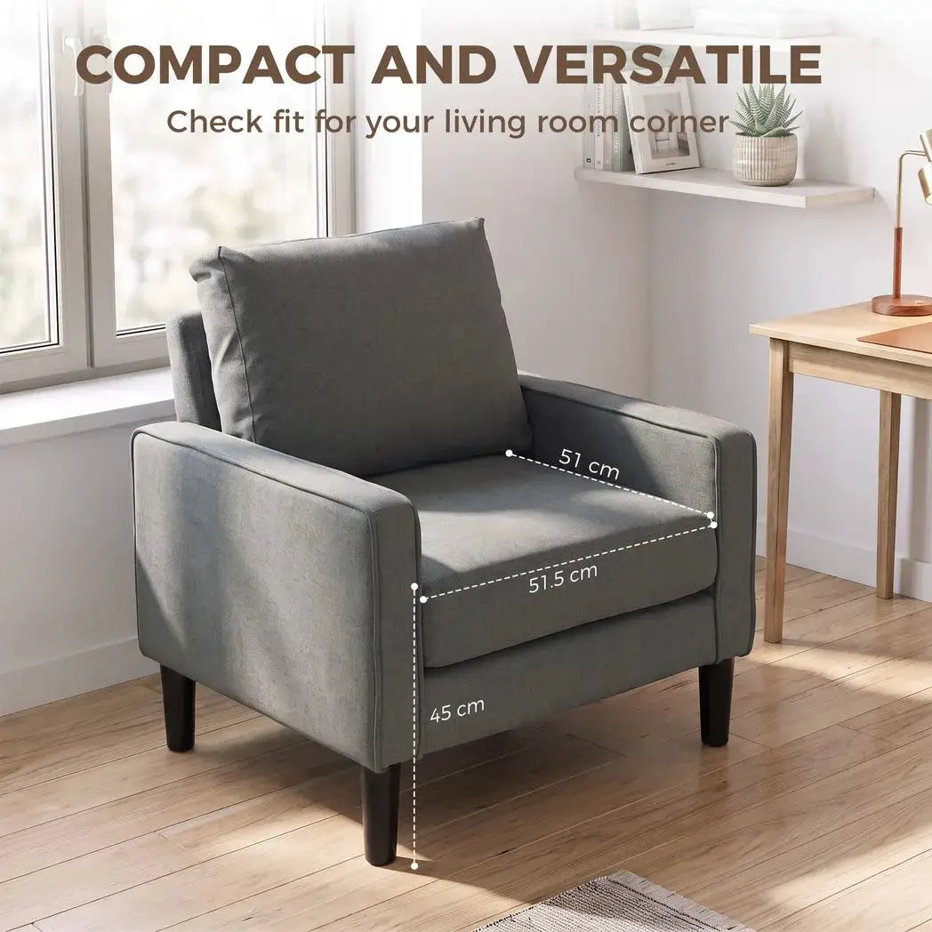 HOMCOM Accent Chair, Removable Pillow Linen Armchair with Comfy Spring Cushion for Living Room, Bedroom, Study, Dark Grey - from HOMCOM
