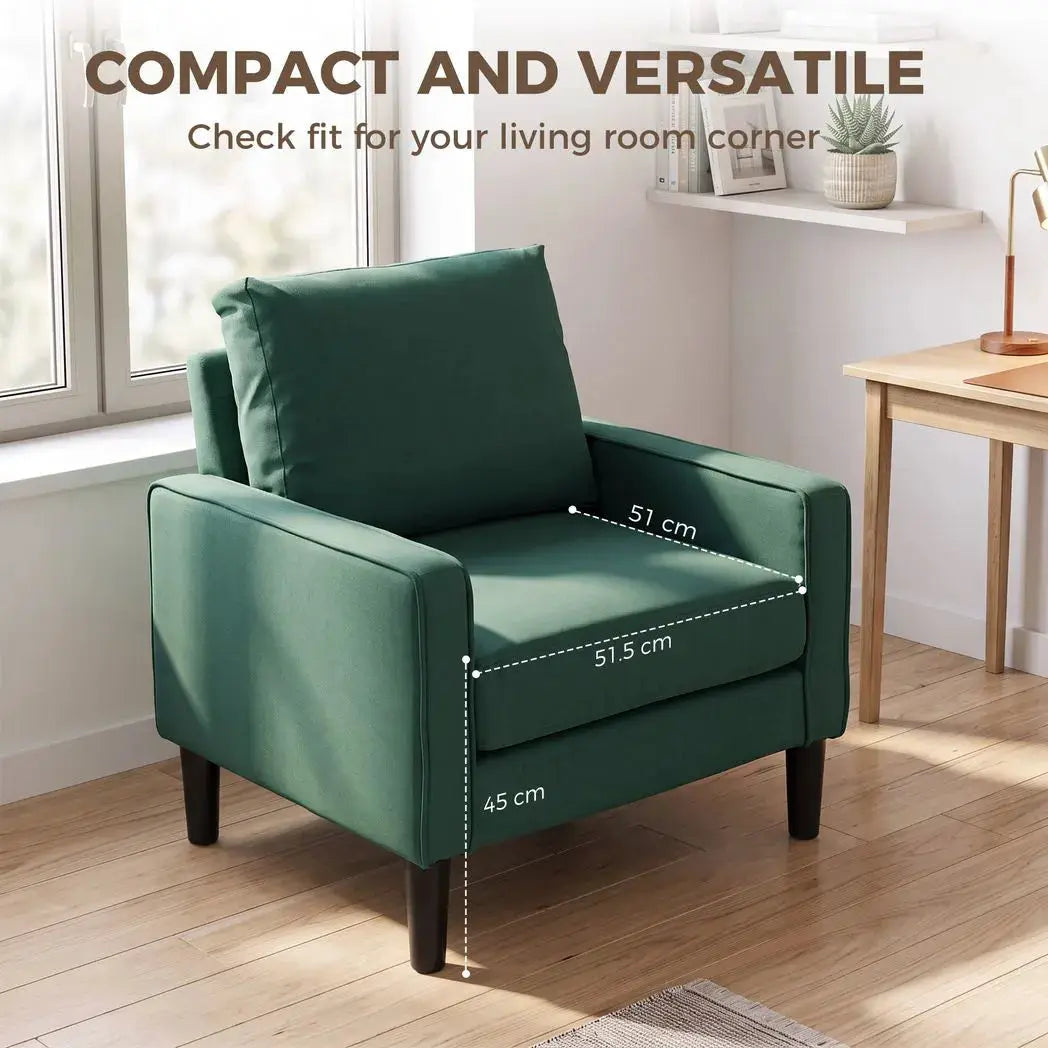 HOMCOM Accent Chair, Removable Pillow Linen Armchair with Comfy Spring Cushion for Living Room, Bedroom, Study, Dark Green - from HOMCOM