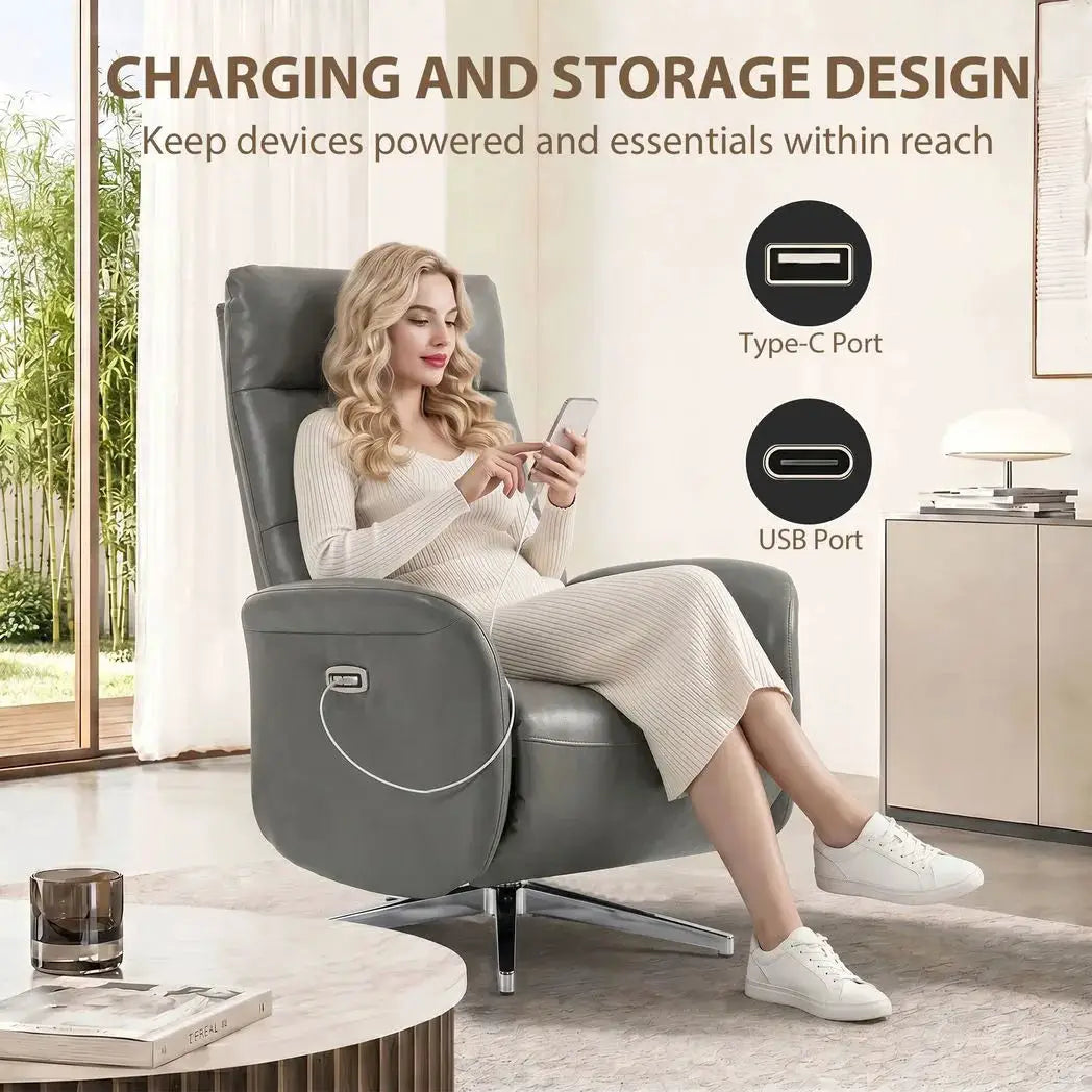 HOMCOM Power Recliner Chair, Swivel Electric Reclining Chair with Type C?, Recliner Armchair with Footrest, Dark Grey - from HOMCOM