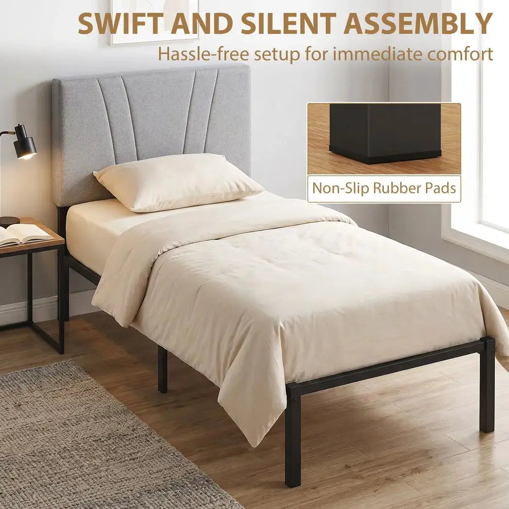 HOMCOM 3FT Single Bed Frame with Upholstered Headboard and Underbed Storage, Black and Light Grey - from HOMCOM
