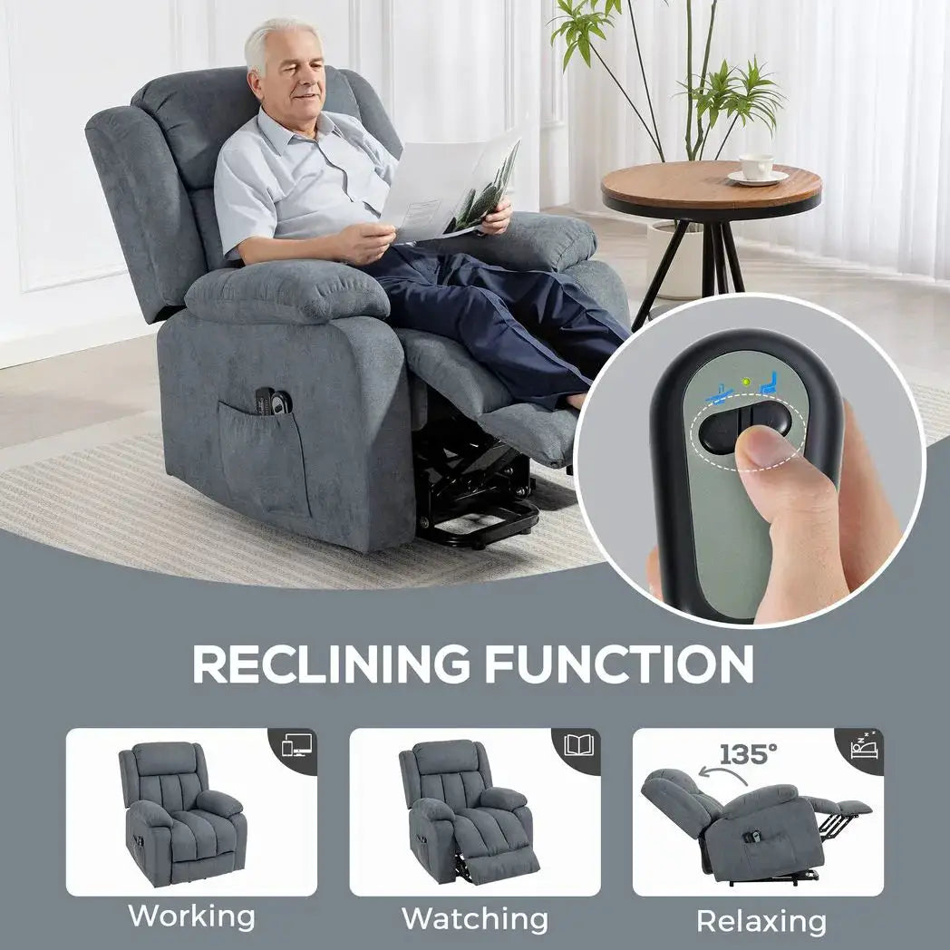 HOMCOM Power Lift Recliner Chair with Vibration Massage, Lift Chair for Elderly with Footrest, Remote, Side Pocket, Grey - from HOMCOM