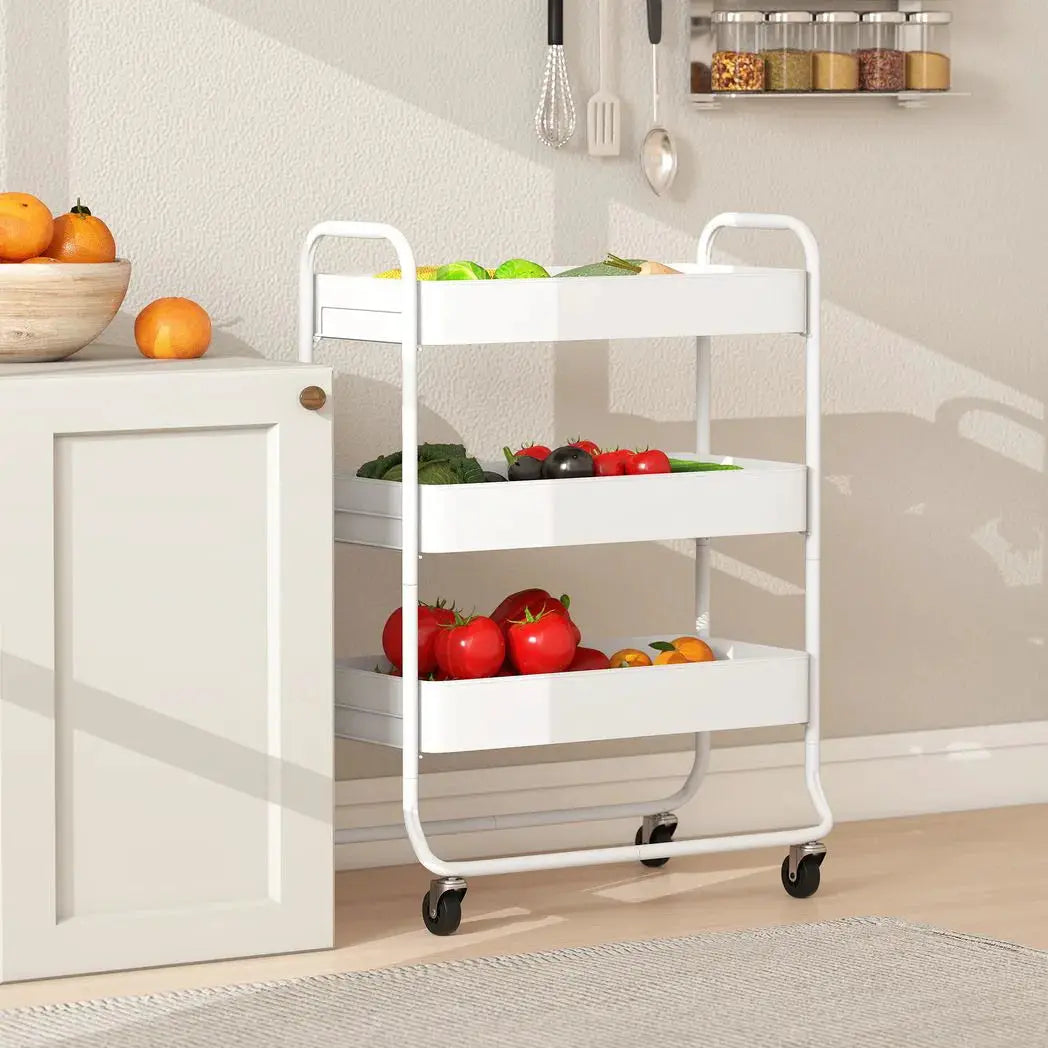 HOMCOM 3-Tier Storage Trolley on Wheels, Rolling Utility Cart with Mesh Backets for Kitchen, Bathroom, Bedroom, White - from HOMCOM