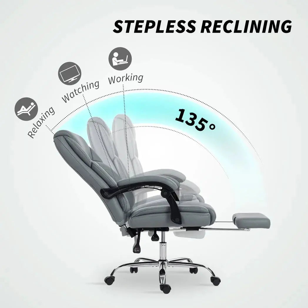 HOMCOM Faux Leather Reclining Office Chair, with Footrest - Grey - from HOMCOM
