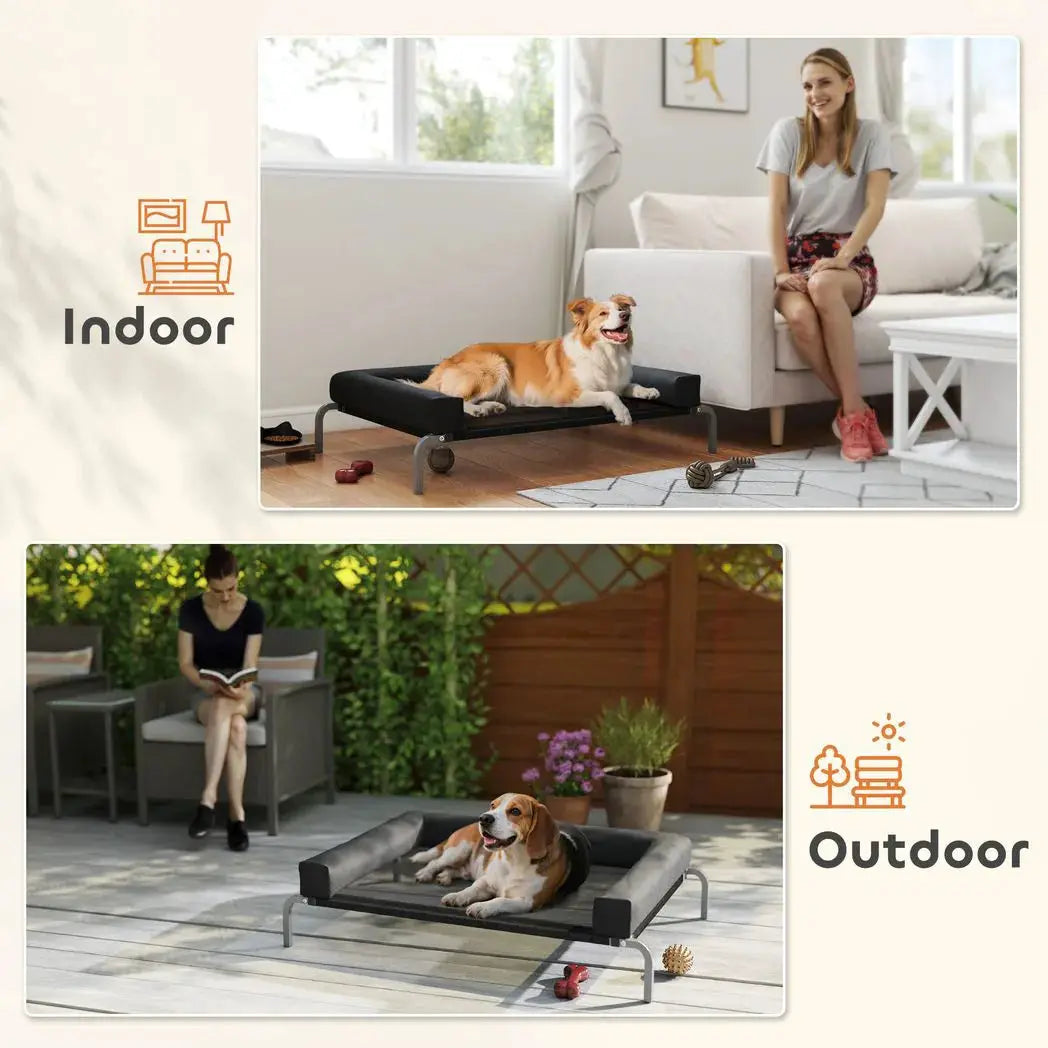 PawHut Elevated Dog Bed with Removable Bolsters, Raised Dog Bed for Medium Breeds, Portable Indoor & Outdoor Pet Cots, Black - from PawHut