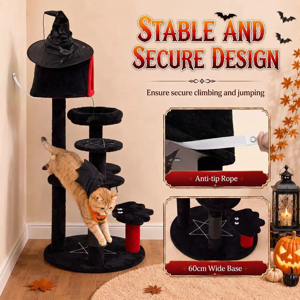 PawHut Gothic Cat Tree, 155cm Cat Tower for Indoor Kittens, Multi-Level Stable Kitten Activity Centre, Black, Halloween - from PawHut