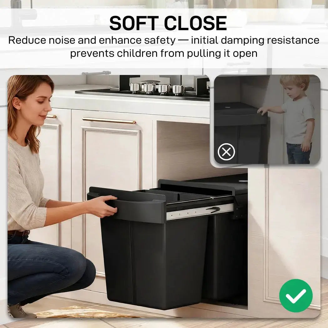 HOMCOM Pull Out Bin, Kitchen Under Sink Bin with 2 Removable Compartments, Smooth Glide, Black - from HOMCOM