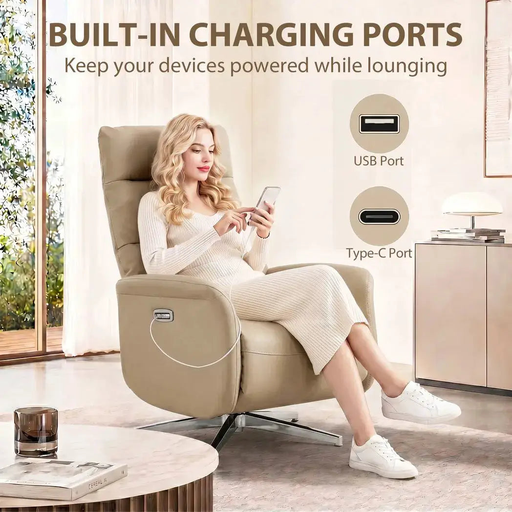 HOMCOM Power Recliner Chair, Swivel Electric Reclining Chair with Type C?, Recliner Armchair with Footrest, Brown - from HOMCOM