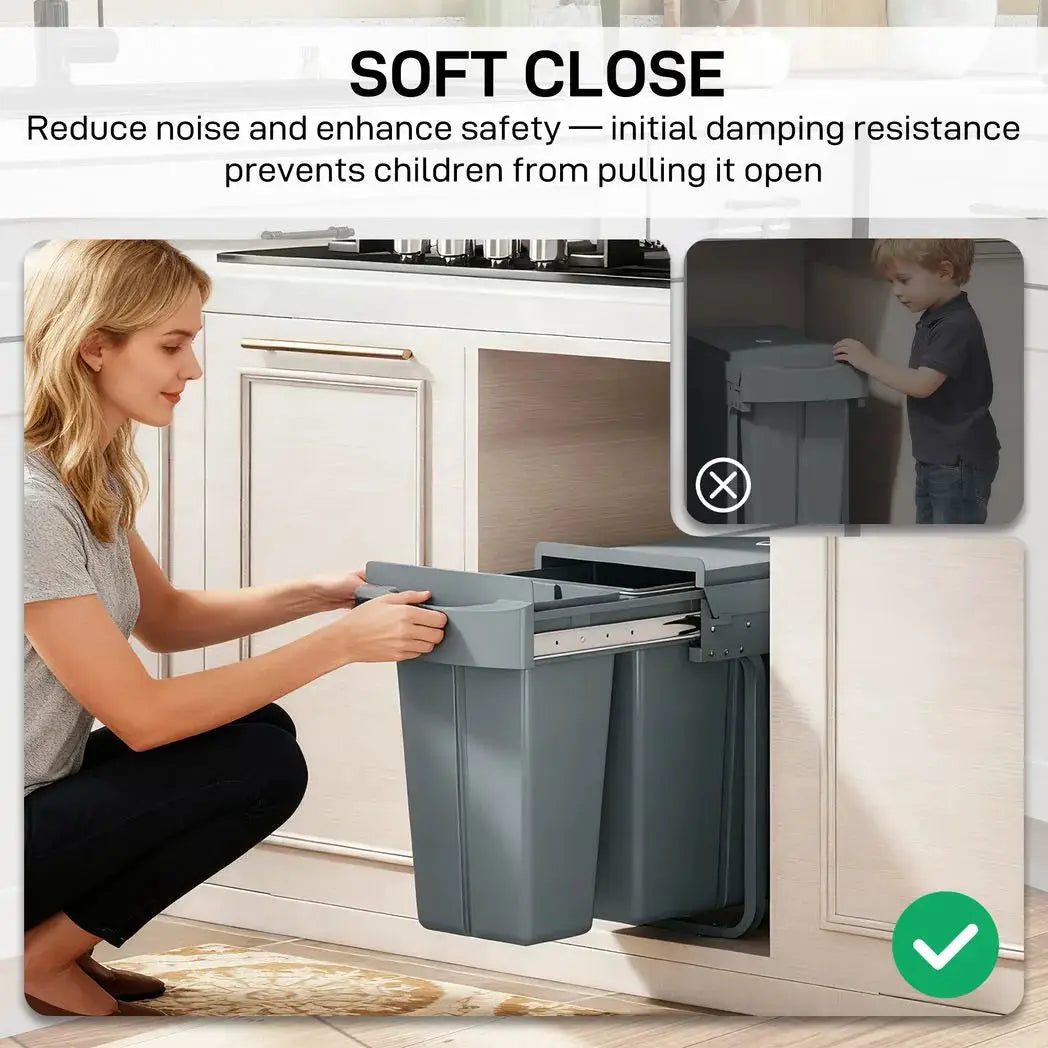 HOMCOM 2 Removable Recycling, ContaineUnder-Sink Kitchen Trash Bin, Smooth Slide, Handle, Diamond Pattern Lid, Grey - from HOMCOM
