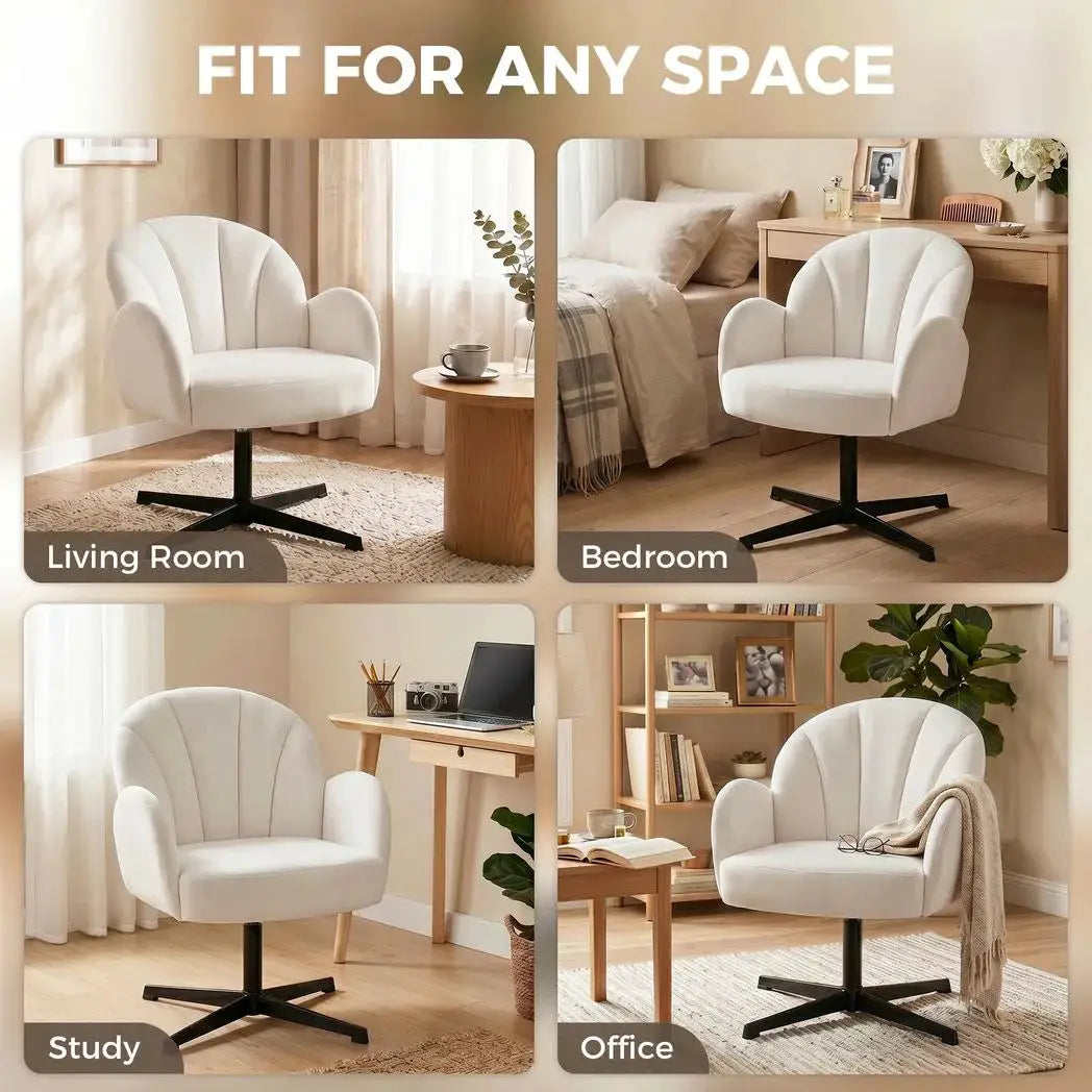 HOMCOM Swivel Accent Chair, Shell-Shaped Armchair with Spring Cushion, Metal Base, Cream White - from HOMCOM