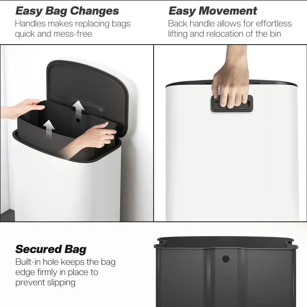 HOMCOM 50L Kitchen Bin with Soft-Close Lid and Stay-Open Function, Stainless Steel Pedal Bin with Removable Inner Bucket, Carry Handle for Kitchen, Office, Home, Cream - from HOMCOM