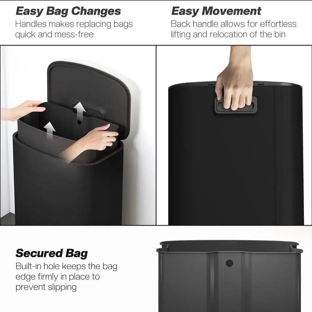 HOMCOM 50L Kitchen Bin with Soft-Close Lid and Stay-Open Function, Stainless Steel Pedal Bin with Removable Inner Bucket, Carry Handle for Kitchen, Office, Home, Black - from HOMCOM