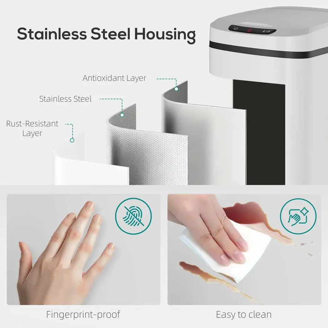 HOMCOM 12L Sensor Bin, Automatic Touchless Motion Sensor Kitchen Bin with Fingerprint Resistant Stainless Steel, White - from HOMCOM