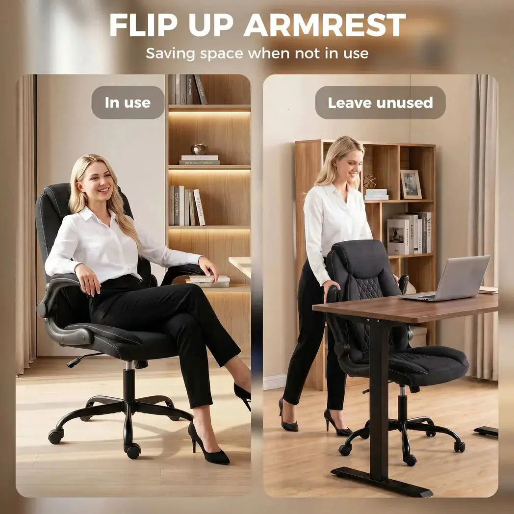 HOMCOM Linen-Look Computer Desk Chair, Executive Office Chair with Flip-Up Armrests and Thick Cushion, Black - from HOMCOM