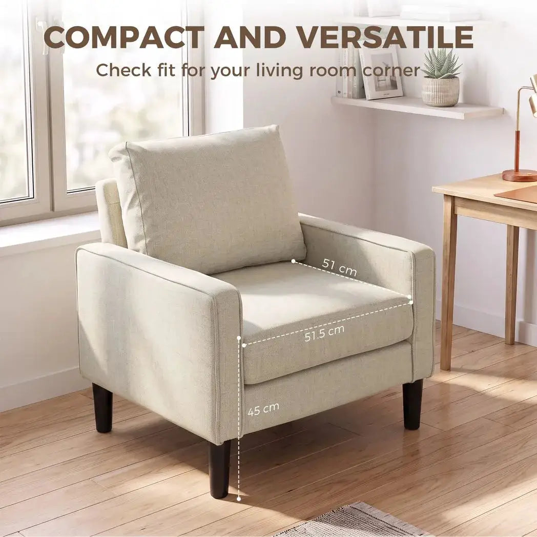 HOMCOM Accent Chair, Removable Pillow Linen Armchair with Comfy Spring Cushion for Living Room, Bedroom, Study, Cream - from HOMCOM