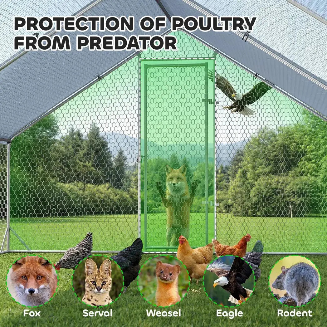 PawHut Chicken Run Galvanised Walk-in Chicken Coop Hen Poultry House Cage Rabbit Hutch with Water-Resist Cover, 3 x 8 x 2m - from PawHut