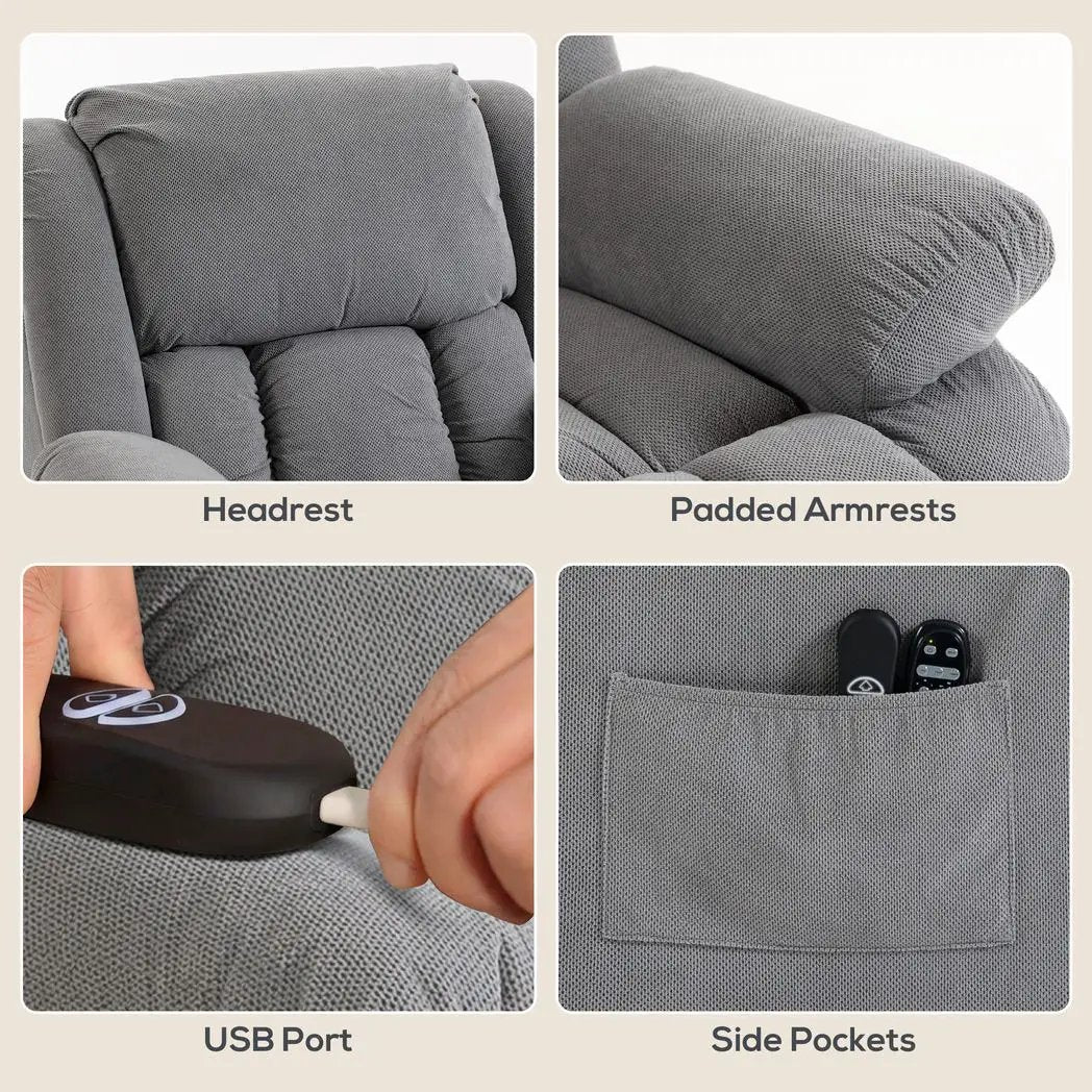 HOMCOM Recliner Armchair Lift Chair, Electric Recliner Chair with Vibration Massage and Heat, Wide Seat, USB Port, Light Grey - from HOMCOM