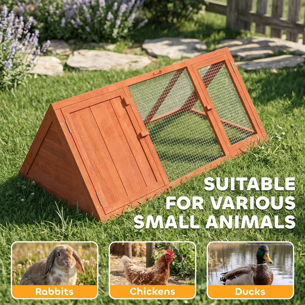 PawHut Rabbit Hutch, Wooden Guinea Pig Hutch with Run and Doors, Outdoor Triangle Bunny House for Rabbits,Duck and Chicken - from PawHut