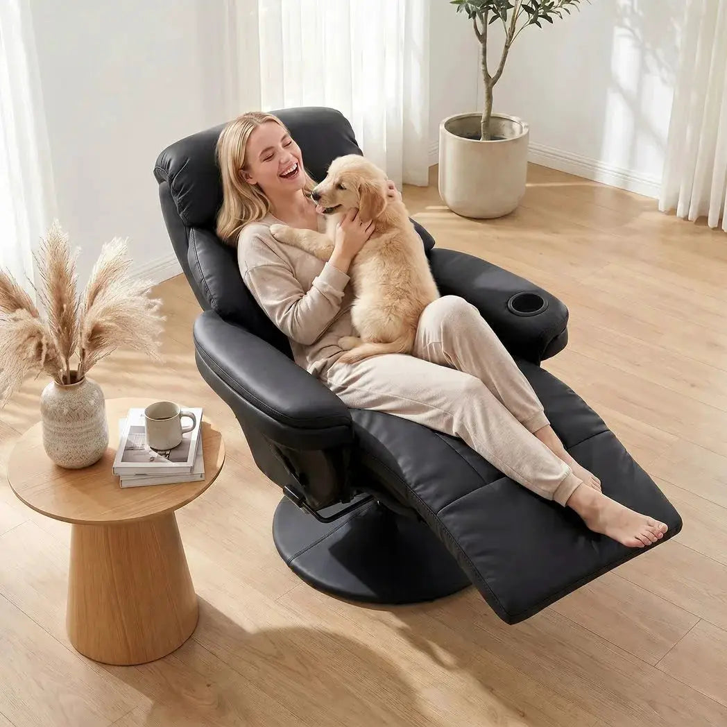 HOMCOM Upholstered Reclining Armchair, Manual Recliner Chair with Footrest and Adjustable Backrest, Black - from HOMCOM
