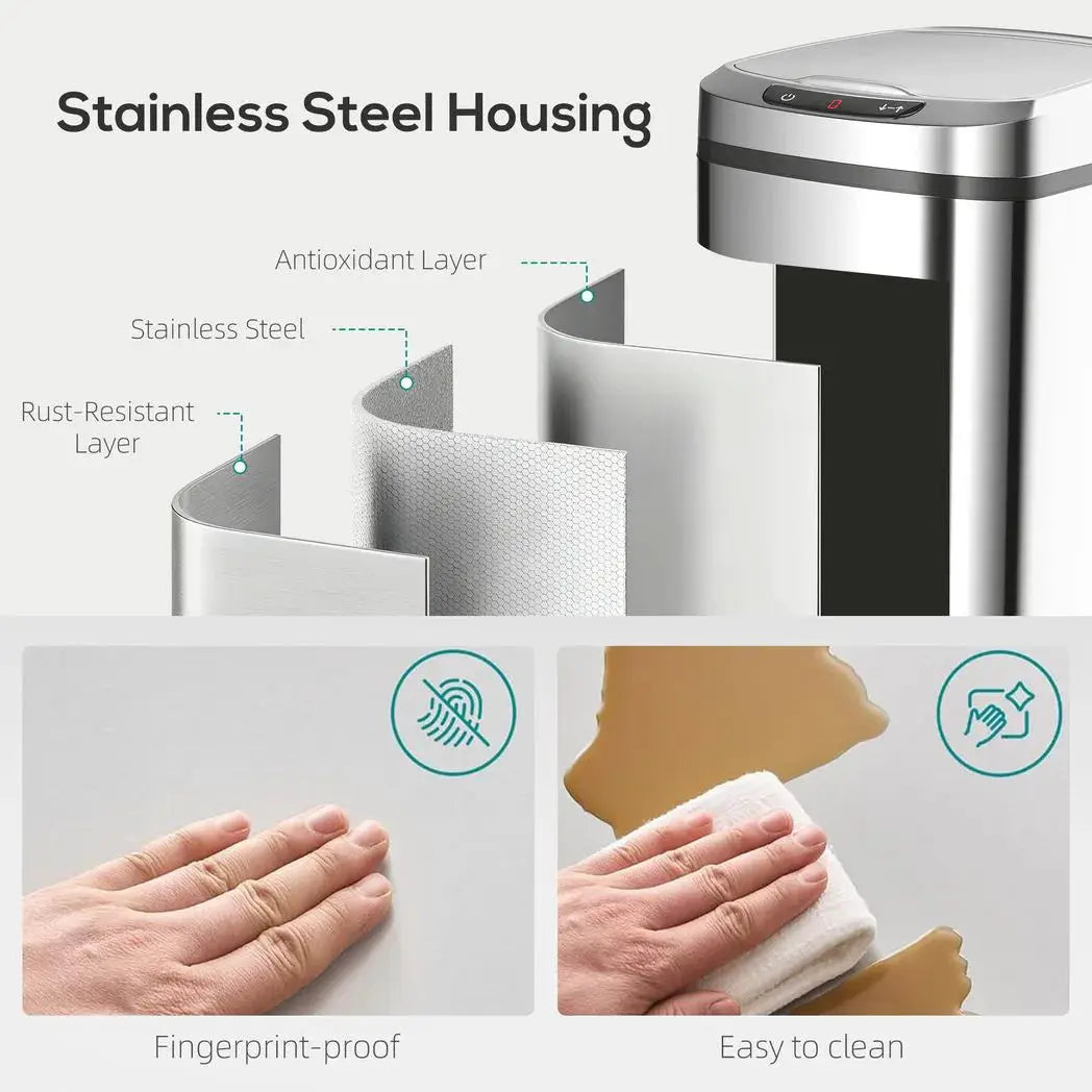 HOMCOM 12L Sensor Bin, Automatic Touchless Motion Sensor Kitchen Bin with Fingerprint Resistant Stainless Steel, Silver - from HOMCOM