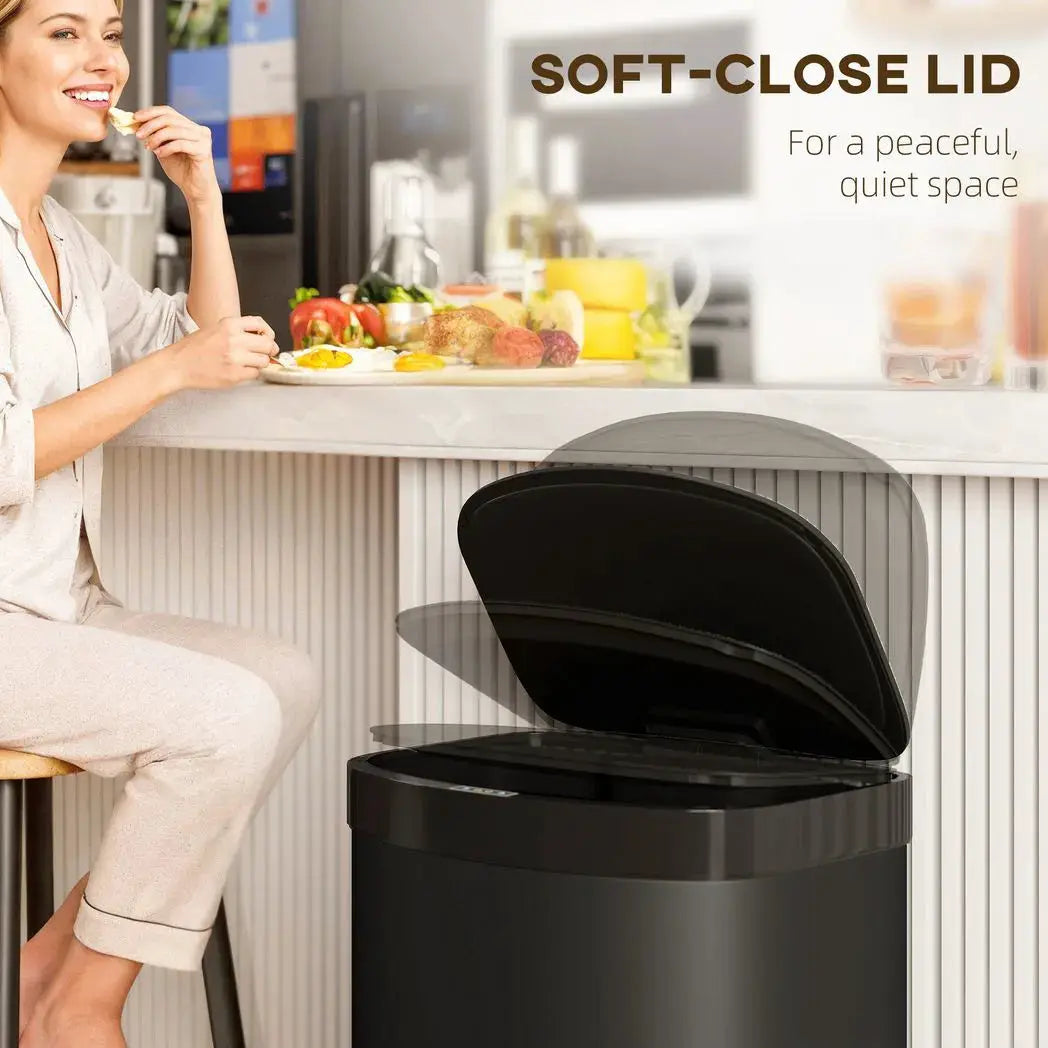 HOMCOM 55L Sensor Bin with Soft-Close Lid, Automatic Touchless Motion Sensor Kitchen Bin with Fingerprint Resistant Stainless Steel for Hygienic Gyms, Home Office Use, Black - from HOMCOM