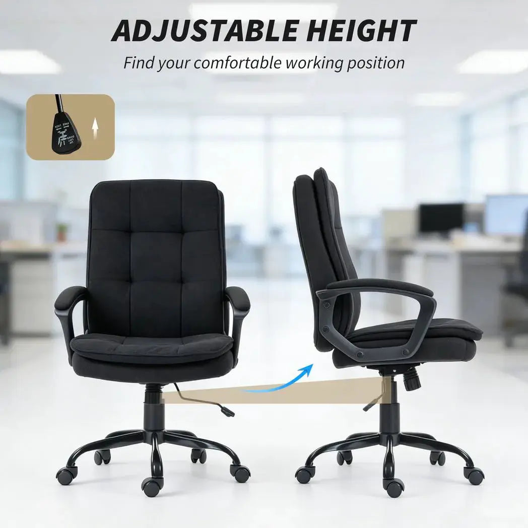 HOMCOM Linen-Look Double-Padded Office Chair - Black - from HOMCOM