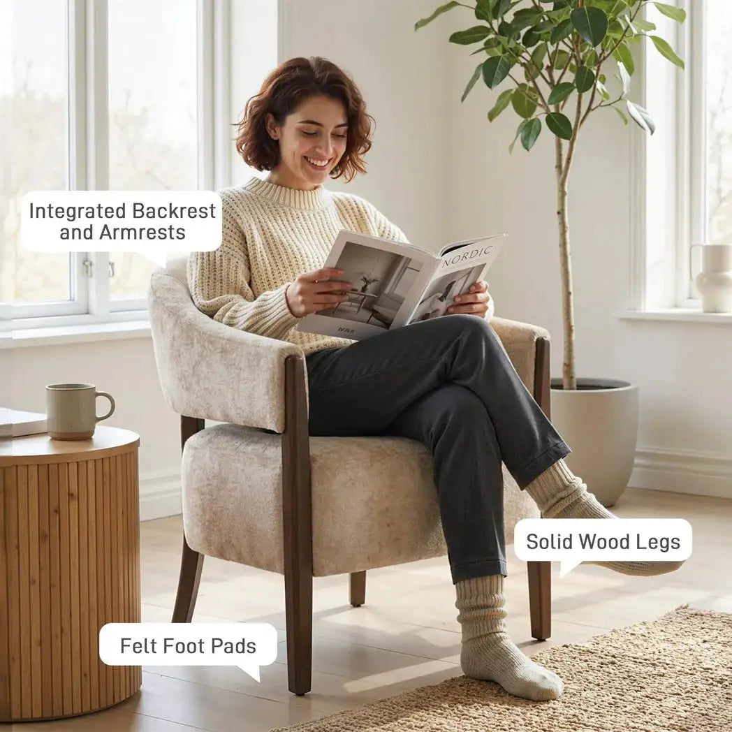 HOMCOM Accent Chair, Chenille Upholstered Tub Chair with Wide Seat, Solid Wood Frame and Legs, Comfy Armchair, Beige - from HOMCOM